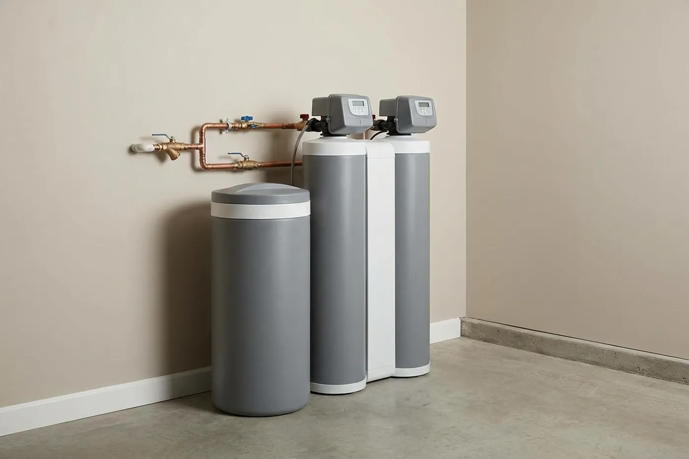 Water softener system installed in a Peoria garage utility corner